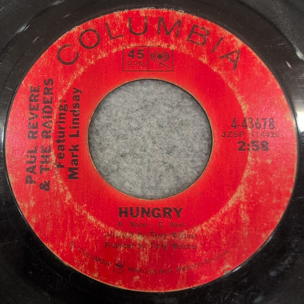 Paul Revere & The Raiders Hungry There She Goes 45 RPM Columbia 4-43678 Vinyl